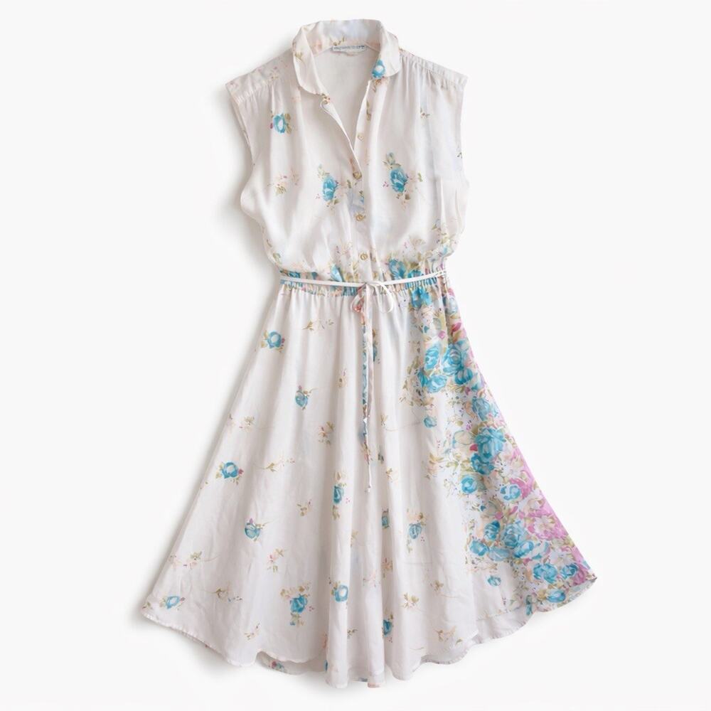 Concepts Vintage 70s Romantic Cotton Floral Midi Shirt Dress Tie Waist Small